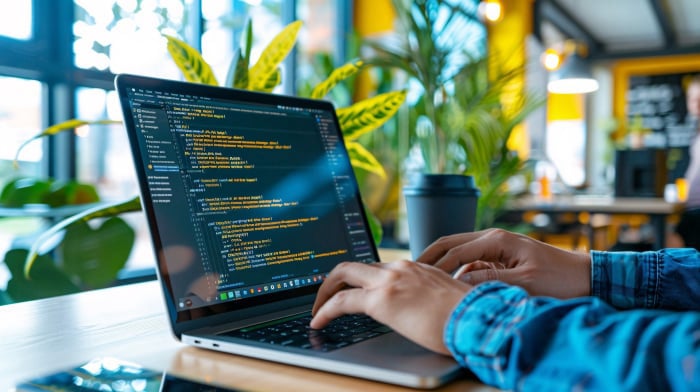 Web design on laptop screen.